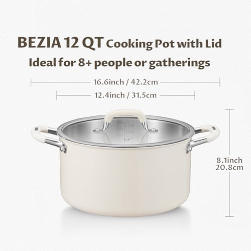 BEZIA 12QT Fully Clad 3-Ply Stainless Steel Stock Pot with Lid, Cooking Pot
