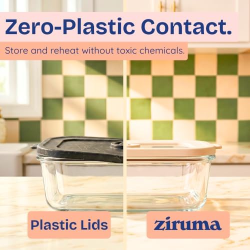Non-Toxic Glass Food Containers with Lids, 4-Pack, 21 oz, Airtight, Beige