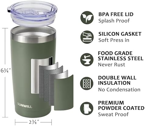 SUNWILL Coffee Tumbler, 20 oz Insulated Travel Mug Stainless Steel