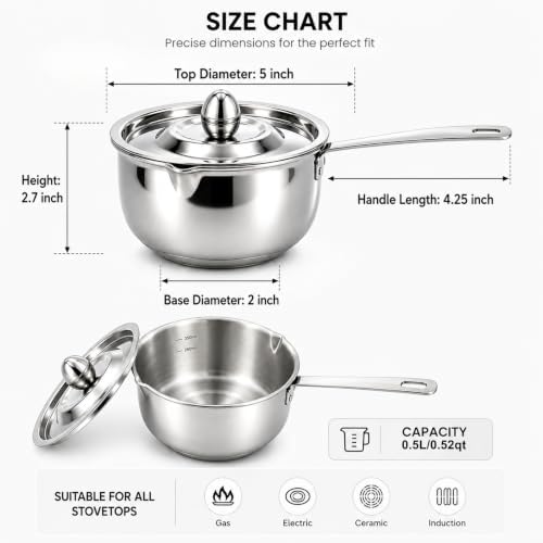 DELARLO Tri-Ply Stainless Steel Small Stainless Steel Pot with Pour Spout