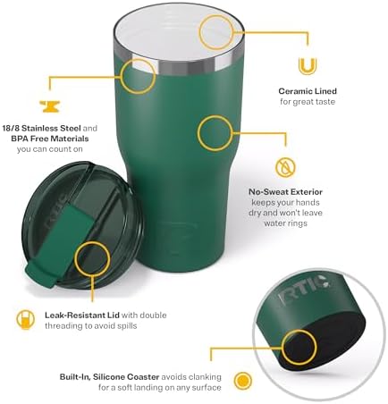 RTIC 30oz Essential Tumbler with Lid, Ceramic Lined, Pine Tree