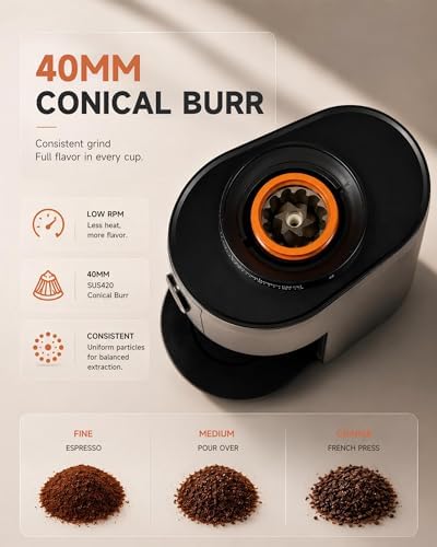 Coffee Grinder, Electric Burr Coffee Grinder with 38 Grind Settings for Espresso, Pour Over & French Press, Conical Burr Coffee Bean Grinder, One-Touch Operation, Easy Clean, Black