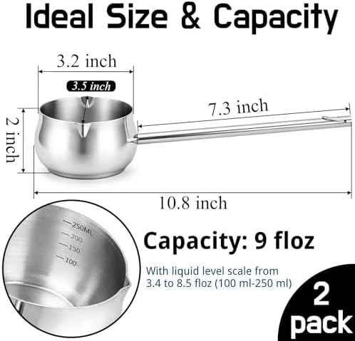 SOUJOY 2Pcs Stainless Steel Oil Ladle with Dual Pour Spout, 9oz Sauce Scoop