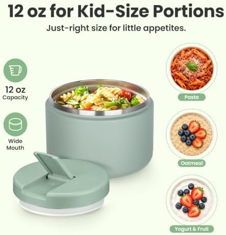 Pawtong 12oz Insulated Vacuum Food Jar with Buckle Lid Wide Mouth Soup Thermo for Hot Food Kids Leakproof Stainless Steel Lunch Container
