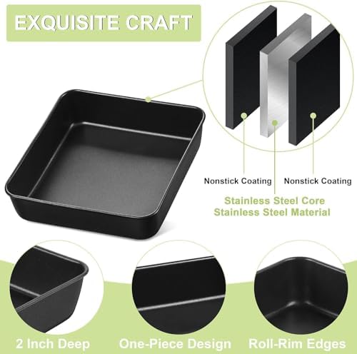 E-far 9 x 9 Inch Square Cake Pan, Nonstick Baking Brownie Pan Set of 2