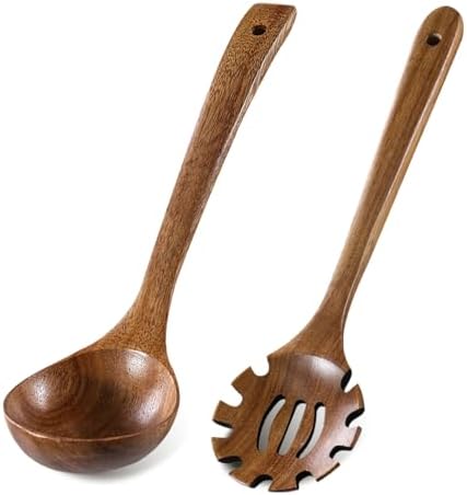 Wooden Ladle & Wooden Pasta Spoon Set, 2PCS Wooden Soup Ladle
