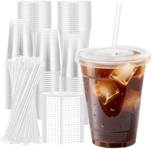 100 Pack 12 oz Plastic Cups, Clear Disposable Iced Coffee Cups