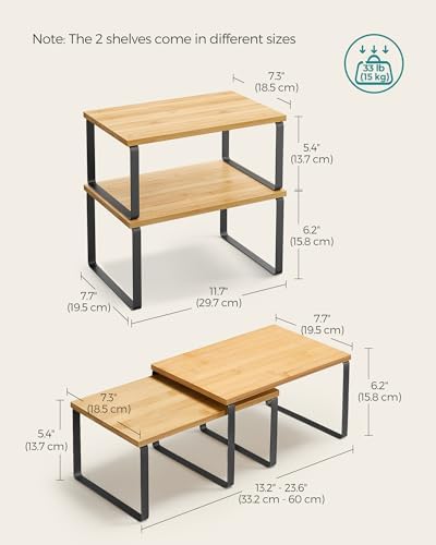 SONGMICS Cabinet Organizer Shelf, Set of 2 Spice Rack, Kitchen Storage