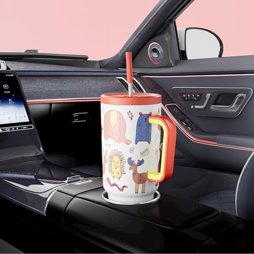 Meoky Glow in the Dark Tumbler: 40 oz Tumbler with Handle and Straw- Stainless Steel Insulated Tumbler for Car Cup Holders - Travelers Commuters Workers (1 Pack, Zoo)
