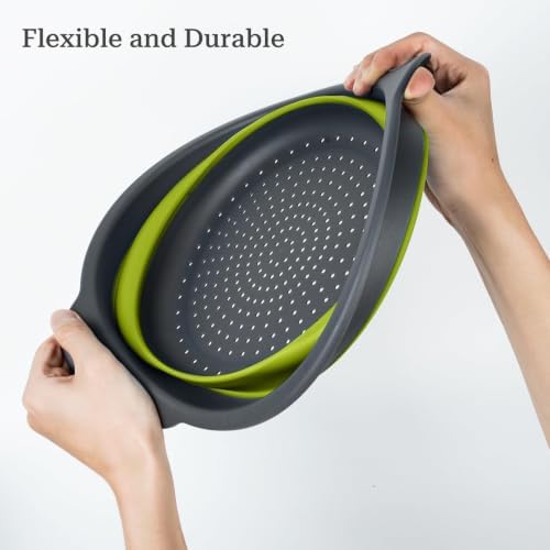 Green Collapsible Colander Set - 3 Pack Kitchen Silicone Strainers