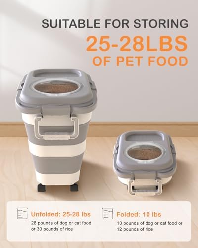25-28Lbs Dog Food Storage Container Airtight,Collapsible Pet Food Storage