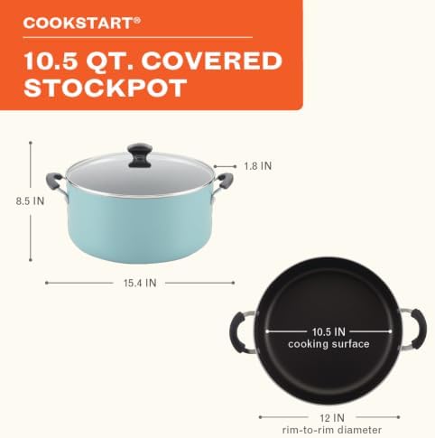 Farberware Cookware Nonstick Stockpot with Lid, 10.5 Quart, Aqua