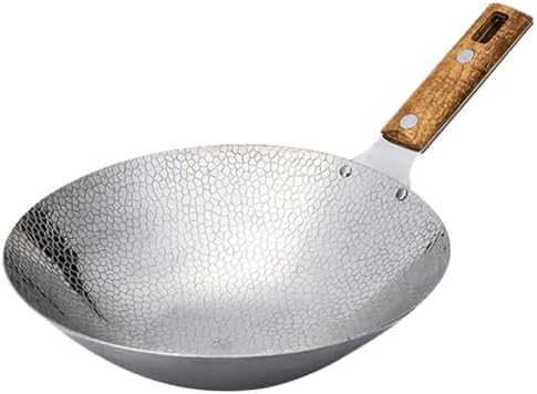 Cabilock 8.66-Inch Stainless Steel Wok with Wooden Handle for Stir Fry