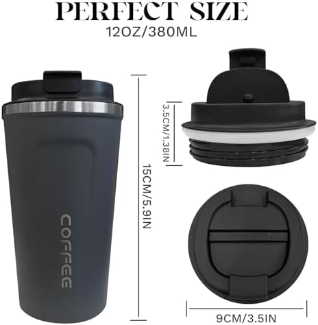 Insulated Travel Coffee Mug, Stainless Steel Coffee Cup with Leakproof Lid