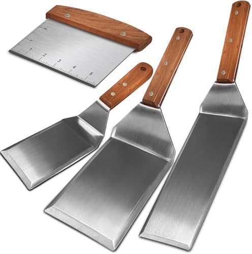 4 Piece Thicker Stainless Steel Full Tang Griddle Spatula Grill Tools