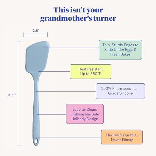 GIR: Get It Right Kitchen Silicone Spatula Turner - Non-Toxic Cooking Utensils for Nonstick Cookware, Cooking and Baking, Mini Flip- 11IN - Slate
