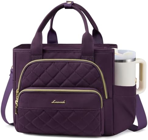 LOVEVOOK Lunch Box for Women, Quilted Lunch Bag for Work,13L,Purplish Red