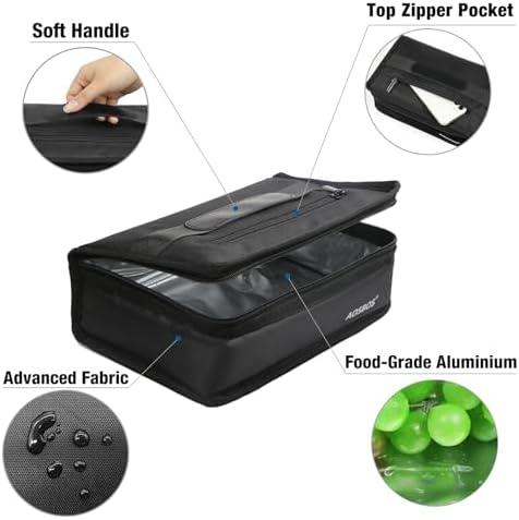 Aosbos Small Insulated Lunch Bag,Compact Black Lunch Box For Work