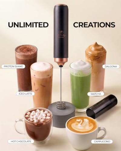 Zulay Kitchen Rechargeable Milk Frother Handheld - Triple Coil Whisk, Electric Coffee Frother, Portable Hand Frother Wand, Drink Mixer for Matcha, Lattes & Cappuccinos, Kitchen Gifts - Black Copper