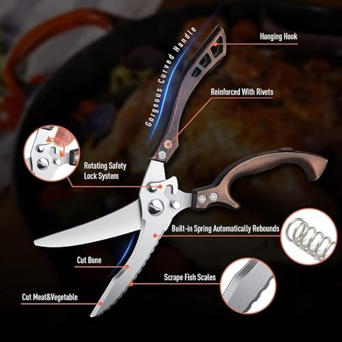 Dream Reach Heavy Duty Poultry Shears, Serrated Spring Loaded Kitchen Shear