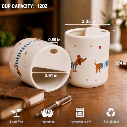 Ceramic Travel Coffee Mug 12 OZ, Cute Dachshund Pattern Coffee Cup