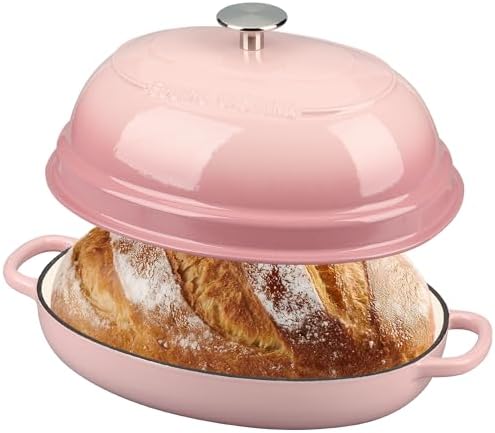 EDGING CASTING Enameled Oval Cast Iron Dutch Oven Pot with Lid, Bread Dutch Oven for Sourdough Bread Baking, Dutch Oven Bread, Bread Oven, 6QT, Pink