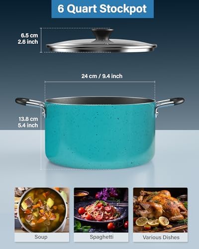 Cook N Home 6 Quart Non Stick Stock Pot with Lid, Large Pots for Cooking