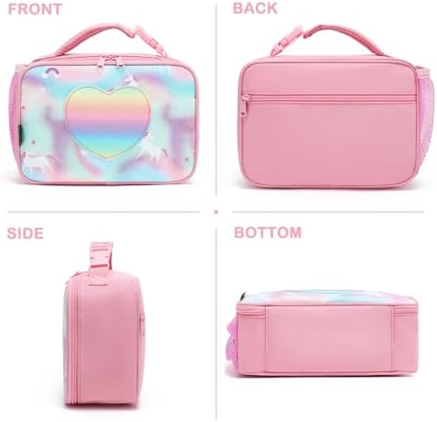 FlowFly Kids Lunch box Insulated Soft Bag Mini Cooler Back to School Thermal Meal Tote Kit for Girls, Boys, Glitter-Unicorn