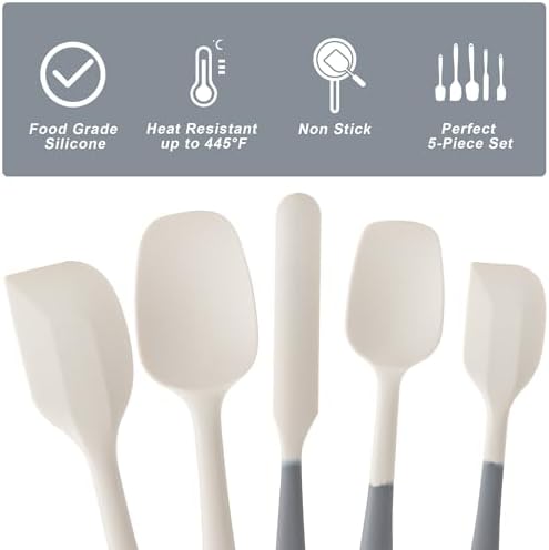 Silicone Spatula Set,5 Piece Food Grade Rubber Spatulas,Gray+White