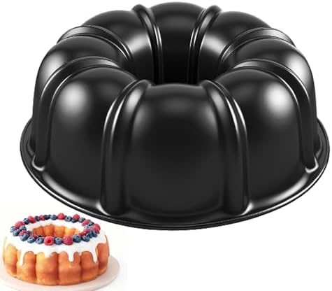 10” Cake Pan, Nonstick Fluted Cake Pan, Buntz Pound Cake Mold,Tube Bakeware,Baking Mold for Jello/Gelatin/Chocoflan, Non Toxic, Easy Clean - Black