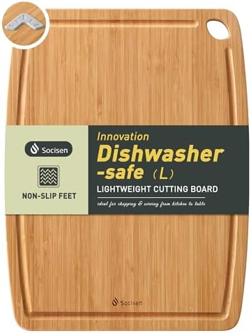 Lightweight Durable Bamboo Cutting Board with Non-Slip Feet, Non Toxic Wooden Cutting Board for Kitchen Heat-Resistant Chopping & Charcuterie Board with Juice Groove Kitchen Essentials for Meat