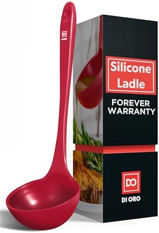 DI ORO Silicone Ladle - Soup & Serving, 600F Heat Resistant, Red