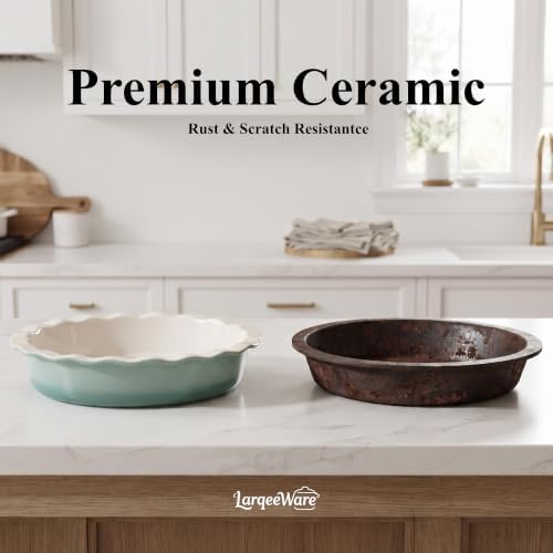 LarqeeWare Ceramic Pie Dish, 9 inch Pie Pan for Baking, Deep Dish Pie Plate