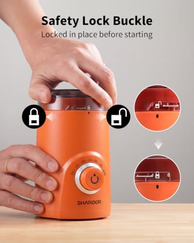 SHARDOR Electric Coffee Grinder, 70g Large Capacity Spice Grinder with Visual Timing Knob for Precise Grind, Quiet Coffee Bean Grinder for Espresso, French Press, Herbs and Grains, Orange