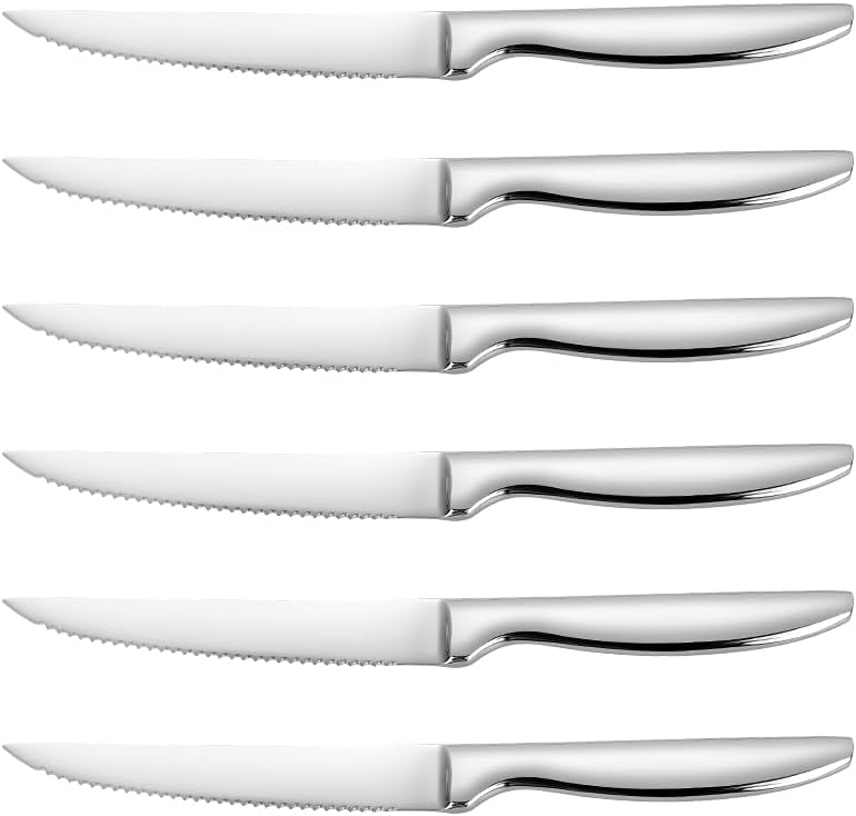 Serrated Steak Knives Set of 6, Dishwasher Safe Kitchen Steak Knives Set