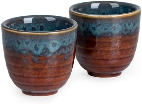 Ceramic Japanese Tea Cups, 5 oz Tea Cup, Asian Teacup, Teacups, Set of 2 (Peacock Tail, 2 pcs)