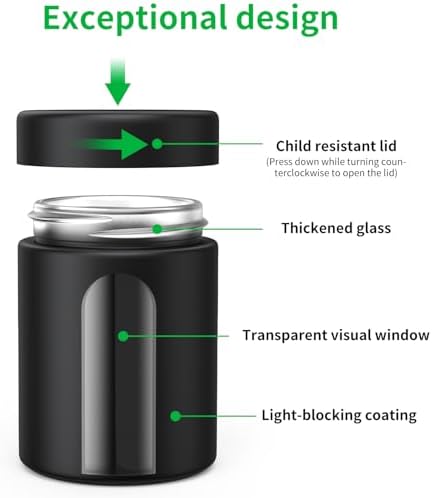 Urekt Glass Storage Jar (4 oz), 2 Pack Premium Food Grade Visual Container with Child Resistant Cap, Small Waterproof Bottle Multipurpose Container for Coffee Beans Nuts Teas Spices(120ml)