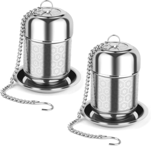 Tea Infuser for Loose Leaf Tea, Extra Fine Mesh Tea Strainers, 304 Stainless Steel & Updated Slim Threaded Lid, Loose Leaf Tea Steeper for Brew Tea, Spices, Rooibos, 2 Pcs, Sliver