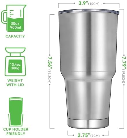 DOMICARE 30oz Tumbler Bulk with Lid and Straw, Double Wall Travel Coffee Mug, Insulated Vacuum Stainless Steel Tumblers, Powder Coated Tumbler Cup (Stainless Steel, 8)