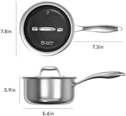 COOKER KING 2 Qt Stainless Steel Saucepan, Small Cooking Pot with Lid