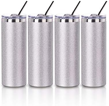 PYD Life 4 Pack Sublimation Tumblers Skinny 20 OZ Glitter Silver