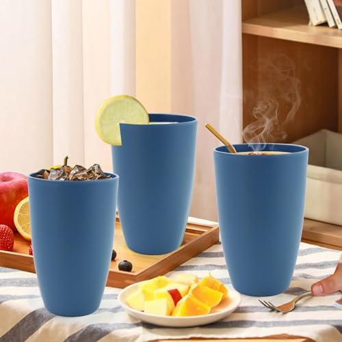 20 OZ Large Drinking Cups, Unbreakable Plastic Tumblers - Blue