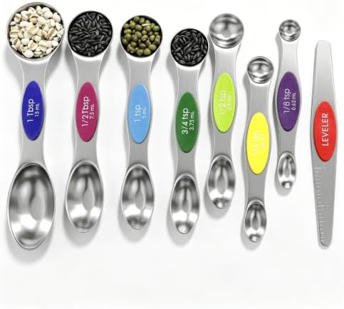 Magnetic Measuring Spoons Set Stainless Steel with Leveler, 8pcs Multicolors Measuring Cups Set for Baking, Measuring Cups and Spoon Set Kitchen Gadgets Apartment Essentials Fits in Spice Jars