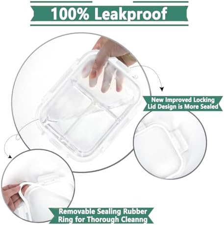 8 Pack 36oz Borosilicate Glass Meal Prep Containers 3 Compartment with Lids