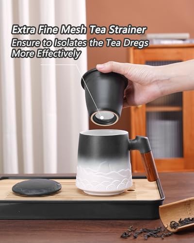 ZENS Tea Mug with Infuser and Lid for Loose Leaf Tea Steeper, 16.9oz White