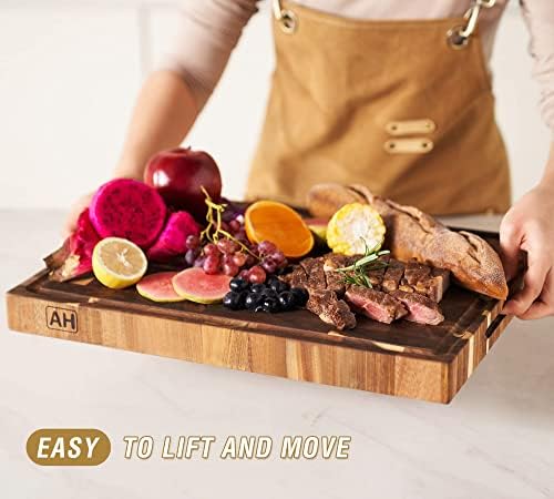 AZRHOM Large Solid Acacia Wood Butcher Block 17x13x1.5 in Cutting Board