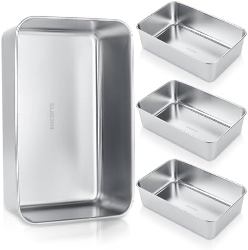 AKOLAFE 4 Pack Stainless Steel Loaf Pan 8.5 x 5.5 Inch Banana Bread Pan for Homemade Bread Loaf Pans for Baking Bread Tin Sourdough Bread Baking Pan Metal Sandwich Loaf Bread Pans for Meatloaf, Cake