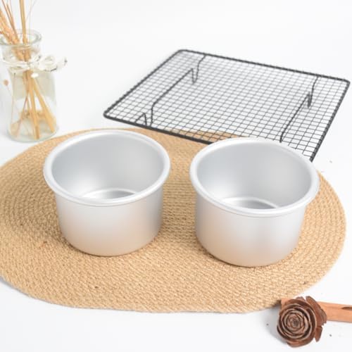 Aluminum smash cake 4×3 inch round Cake Pan Set of 2,anodized aluminum,layer cake pan, baking pan For birthday cake, party Silver (4×3 round Cake Pan, Set of 2)