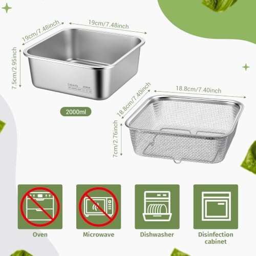 Baderke Mini Colander Strainer, 7.48 x 7.48 x 2.83 Inches, Square, 2 Pcs