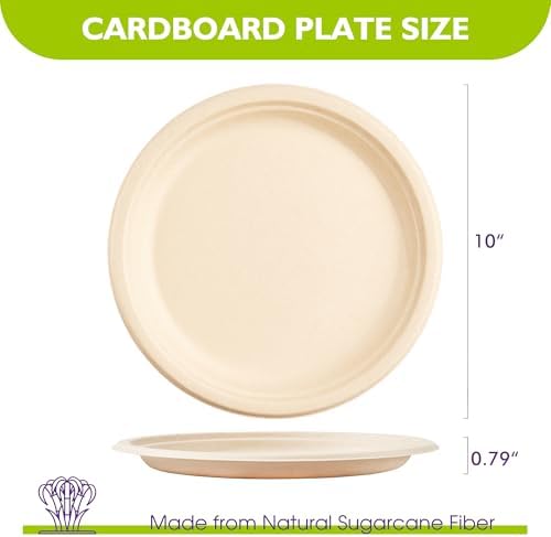 10 Inch, 500 Pack Compostable Paper Plates Round Unbleached Brown Plates Made from Natural Sugarcane Fibers, Biodegradable Heavy Duty Disposable Plates for Party, Camping, Picnic